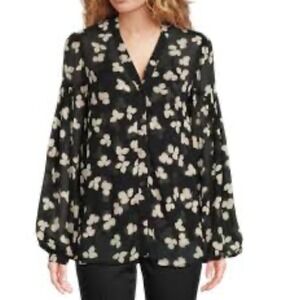 The Kooples Paris Sheer Black Strawberry Leaf  2- Pc Blouse and Tank Top